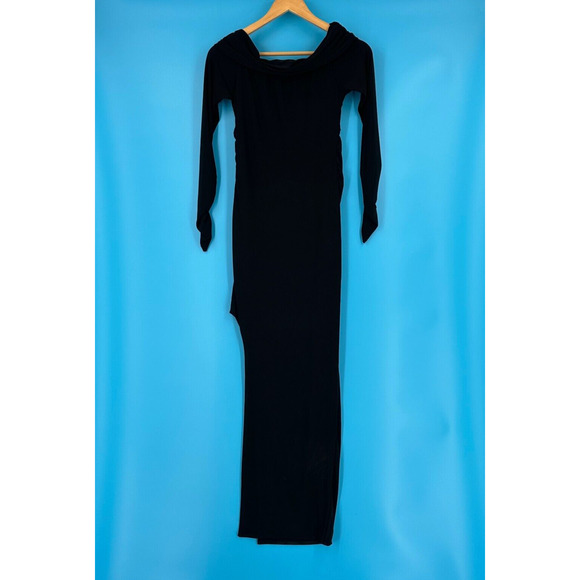 Club L London Womens Off Shoulder Long Sleeve Maxi Dress Size 4 Extreme Split - Picture 4 of 7